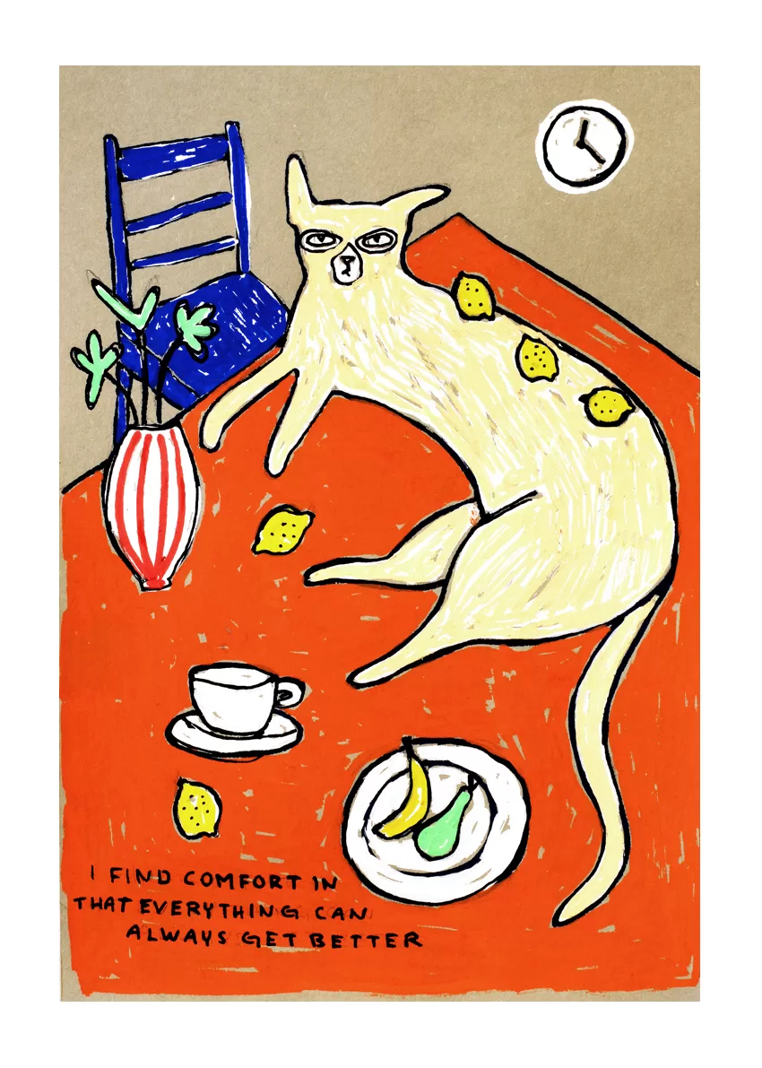 i find comfort cat art print 0