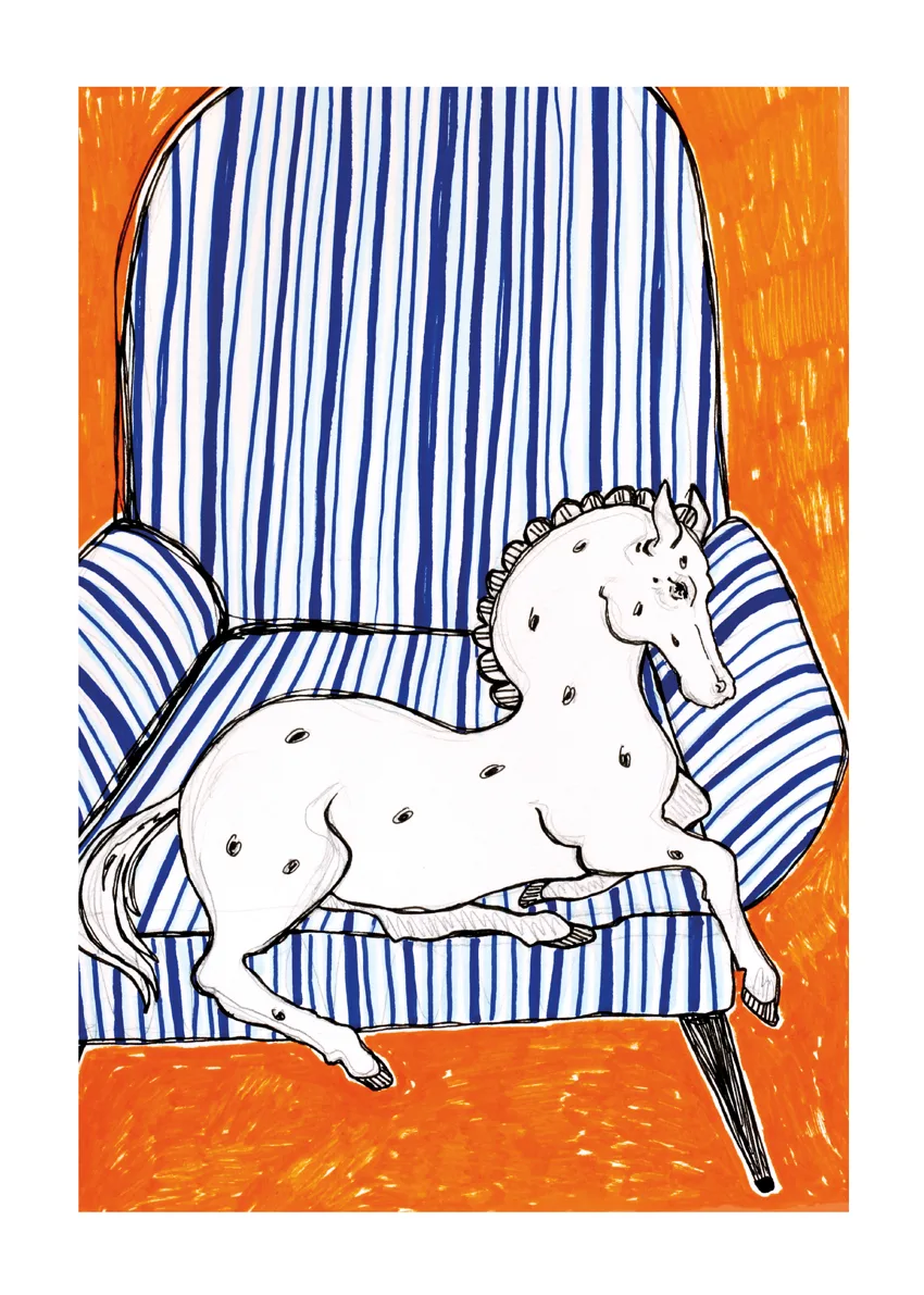 pippi longstockings horse in striped armchair art print 1