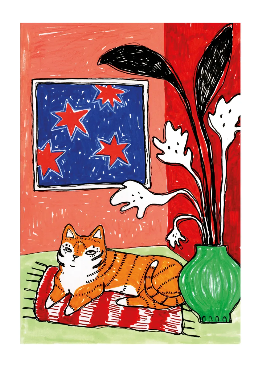 a starry night cat art print