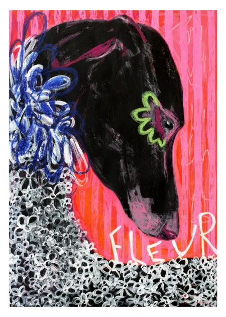 Fleur contemporary vibrant colorful art print of whippet dog