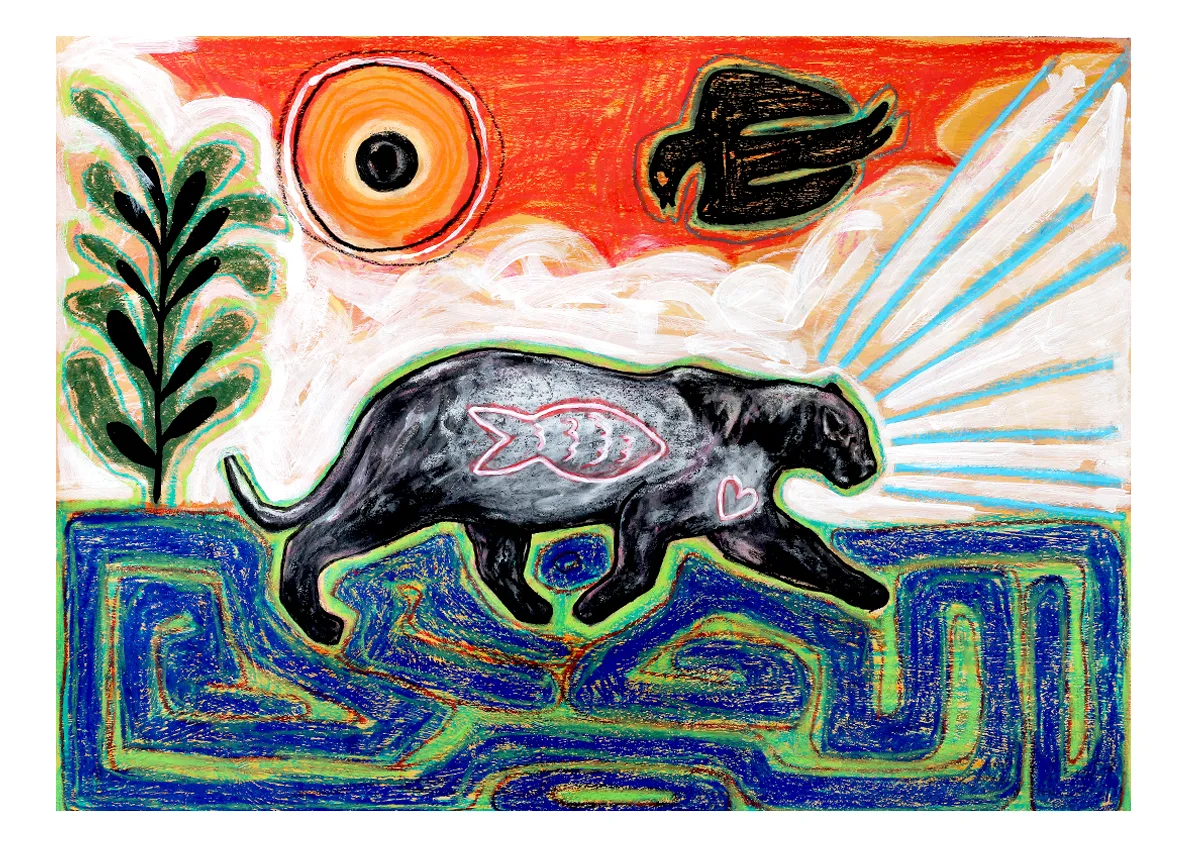 labyrinth colorful panther art print