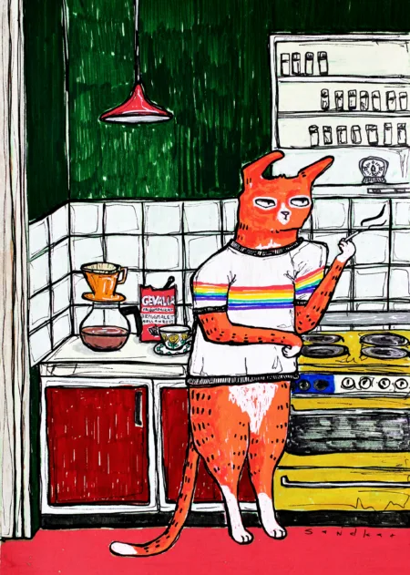 Coffee Time, 1977 cat illustration
