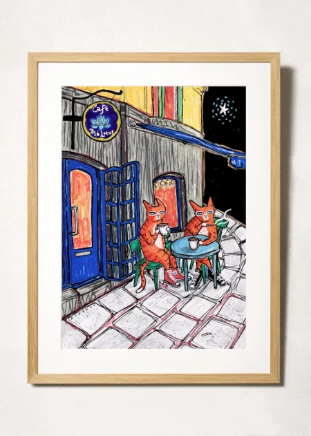 café culture, blå lotus södermalm cat illustration
