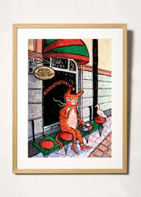 cafe culture bönan och mustaschen katt illustration