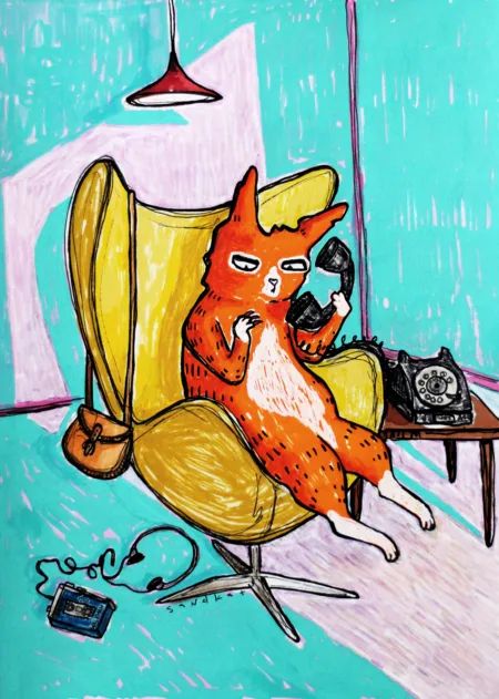 phone call from the last century cat illustration