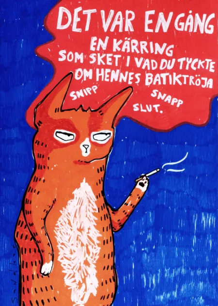 batikkärring katt illustration