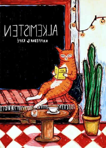 cafekultur alkemisten kvillebäcken katt illustration