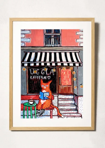 cafekultur uggla kaffebar malmö katt illustration